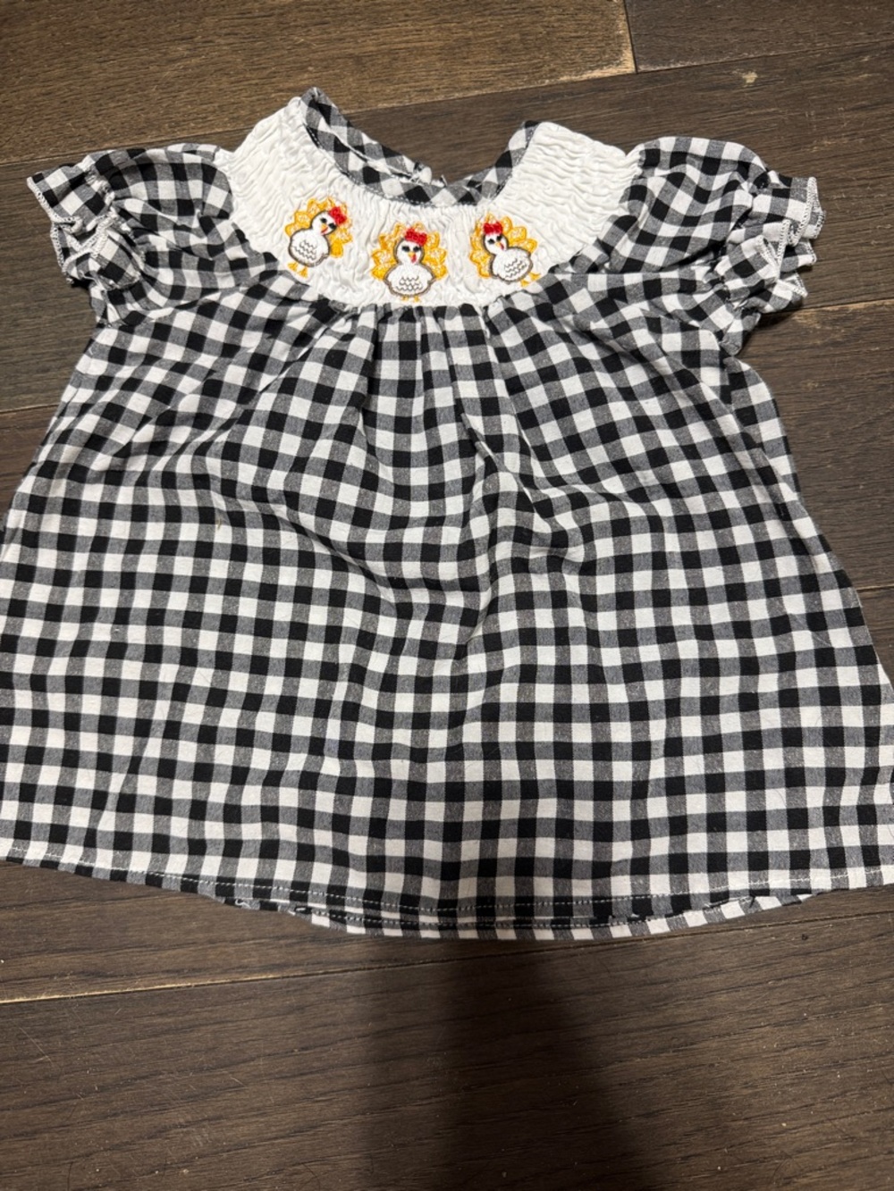 Black and white plaid dress with turkeys